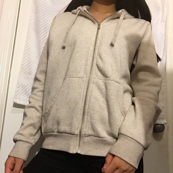 H&M Warm Beige Cream Tan White Hoodie with Zipper - Picture 2 of 4